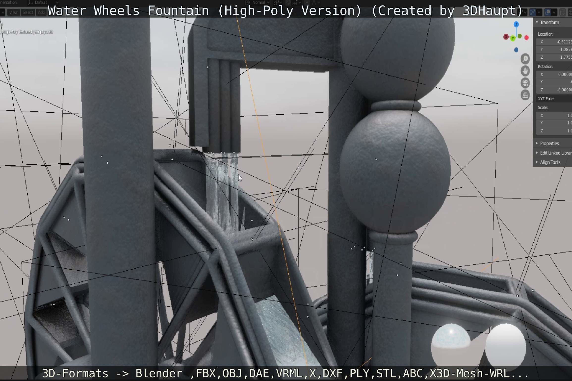 Waterwheels Fountain High-Poly Version 3D model_85