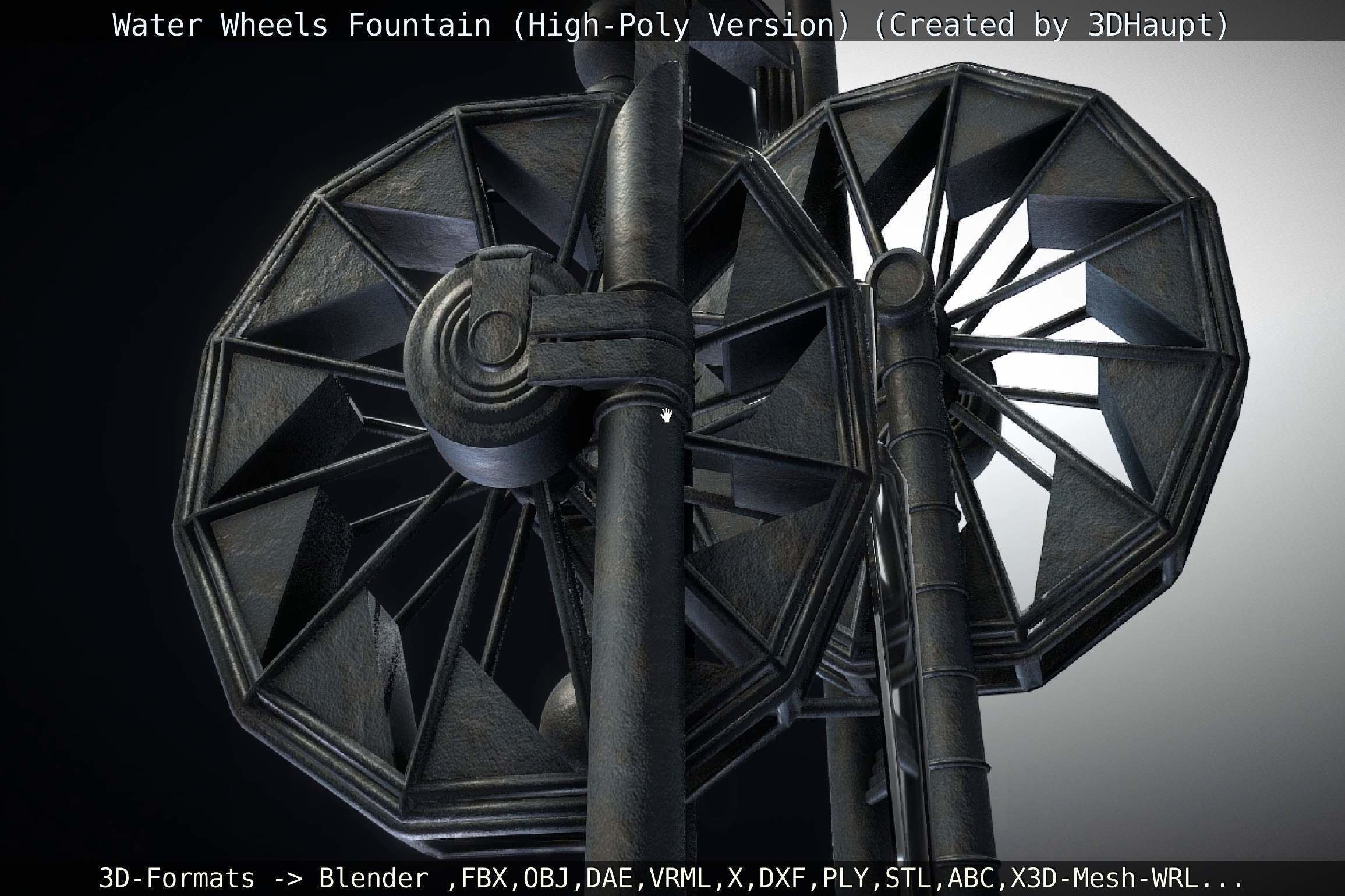 Waterwheels Fountain High-Poly Version 3D model_127