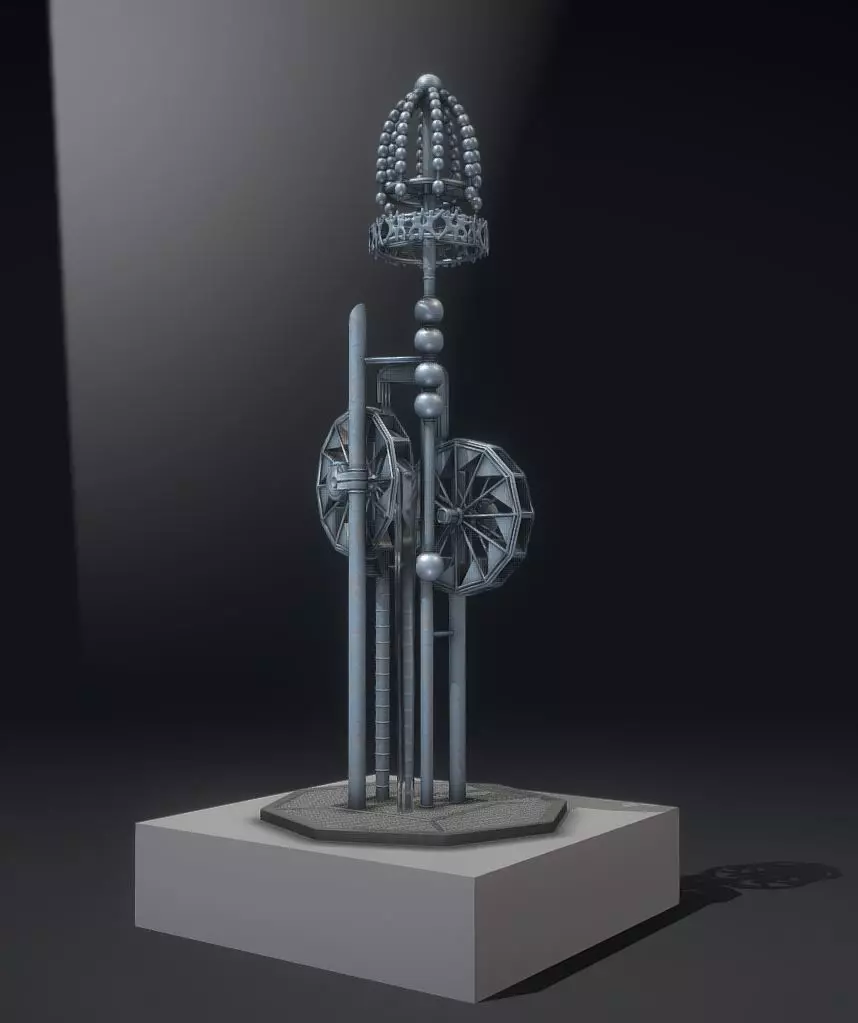 Waterwheels Fountain High-Poly Version 3D model_0