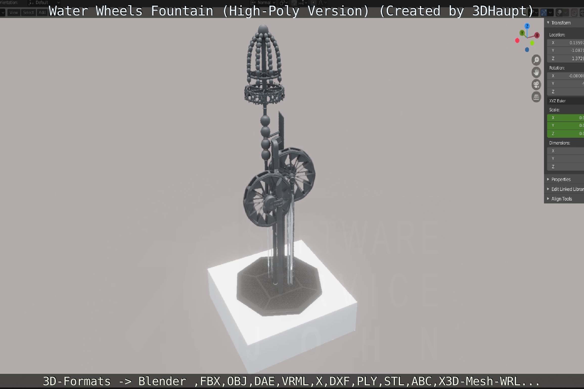 Waterwheels Fountain High-Poly Version 3D model_131