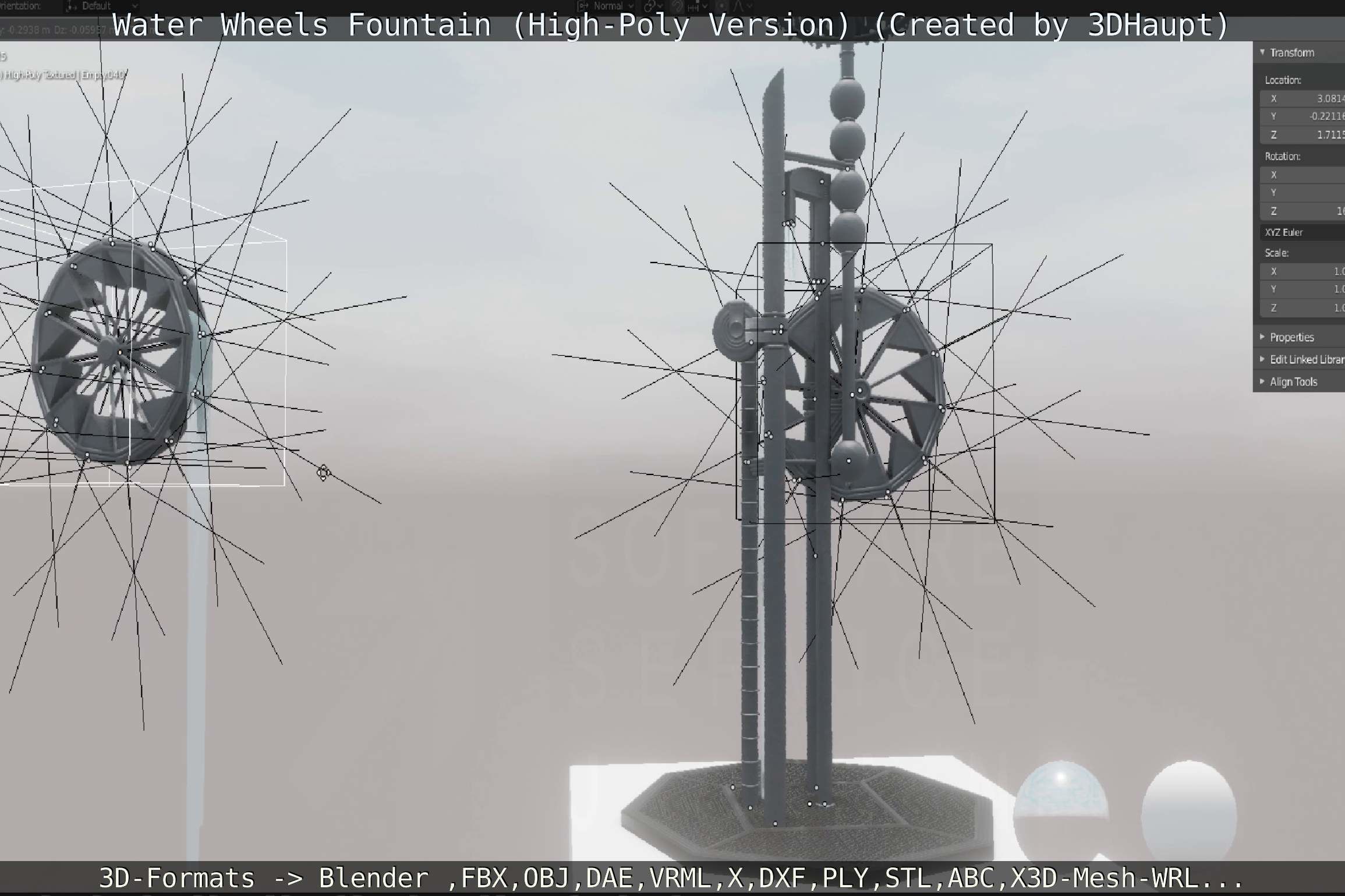 Waterwheels Fountain High-Poly Version 3D model_65