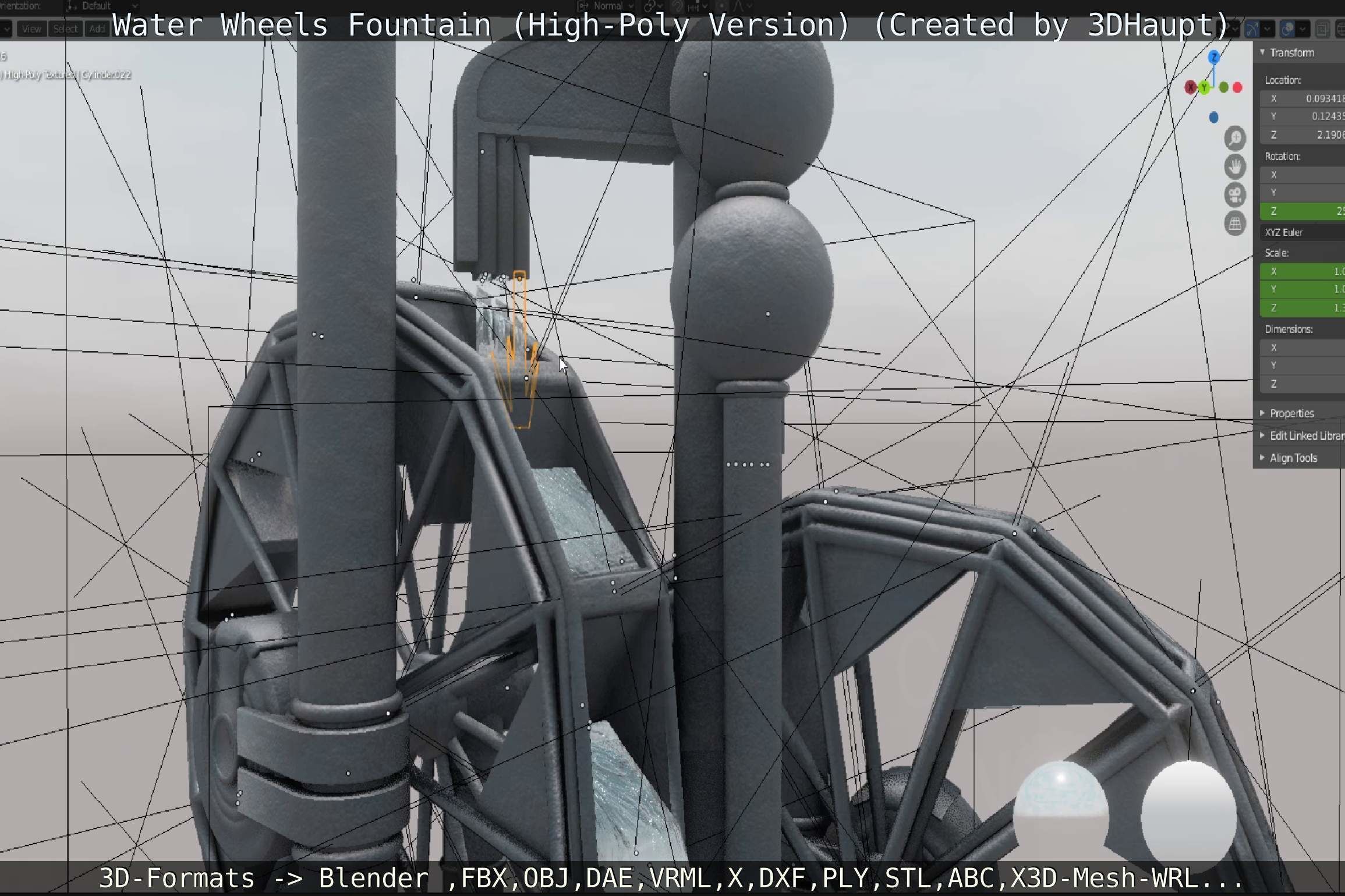 Waterwheels Fountain High-Poly Version 3D model_70