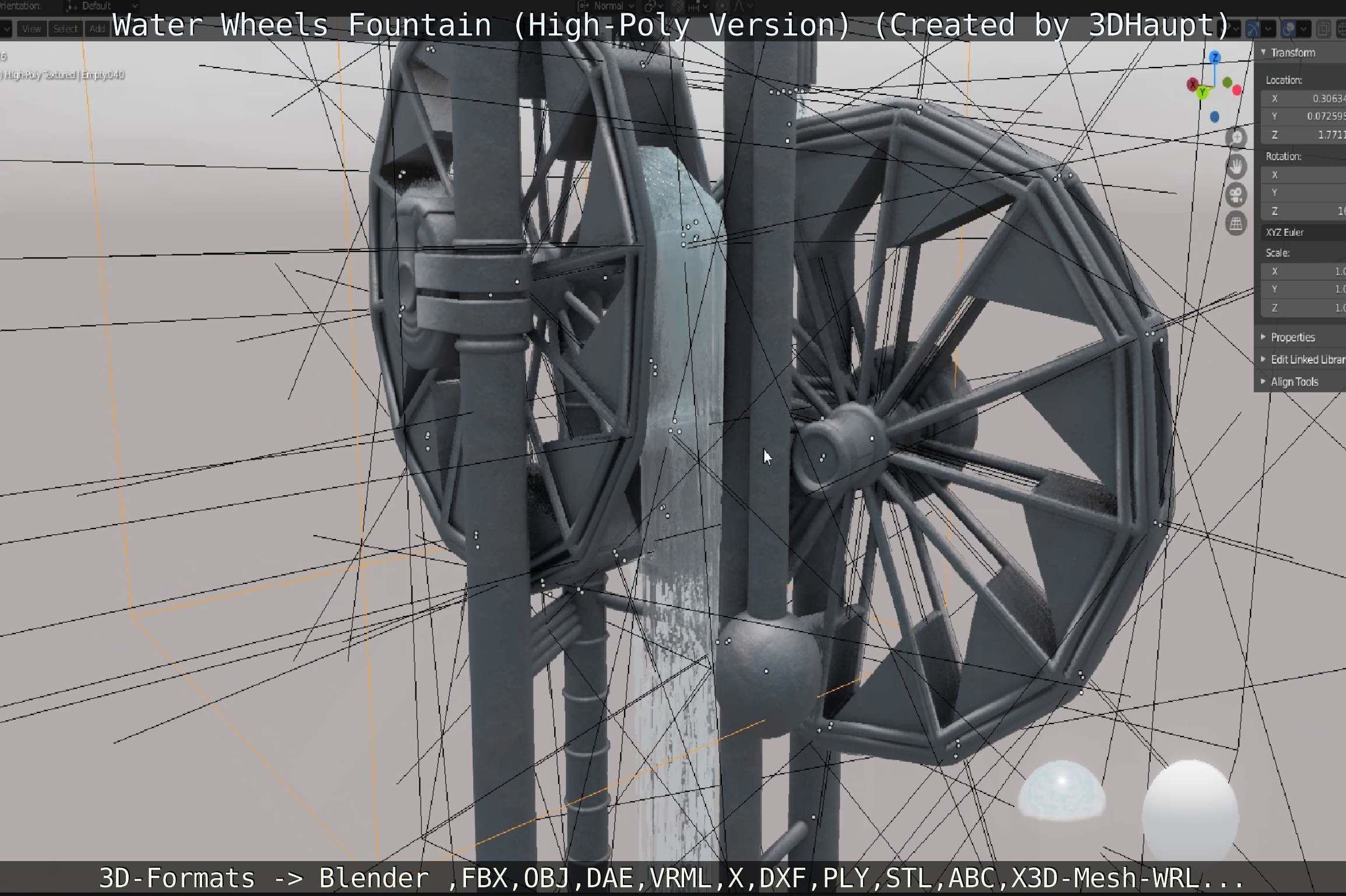 Waterwheels Fountain High-Poly Version 3D model_76