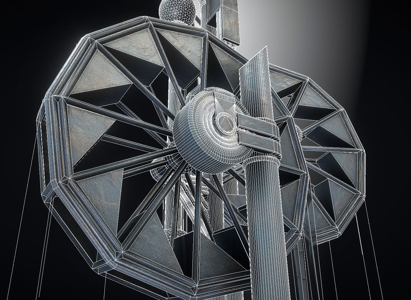 Waterwheels Fountain High-Poly Version 3D model_8