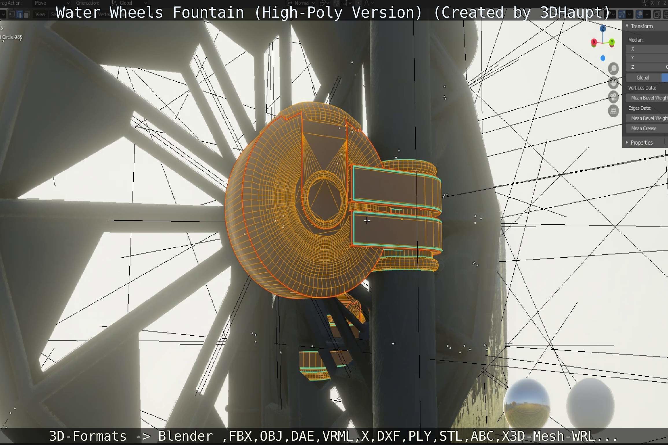 Waterwheels Fountain High-Poly Version 3D model_22