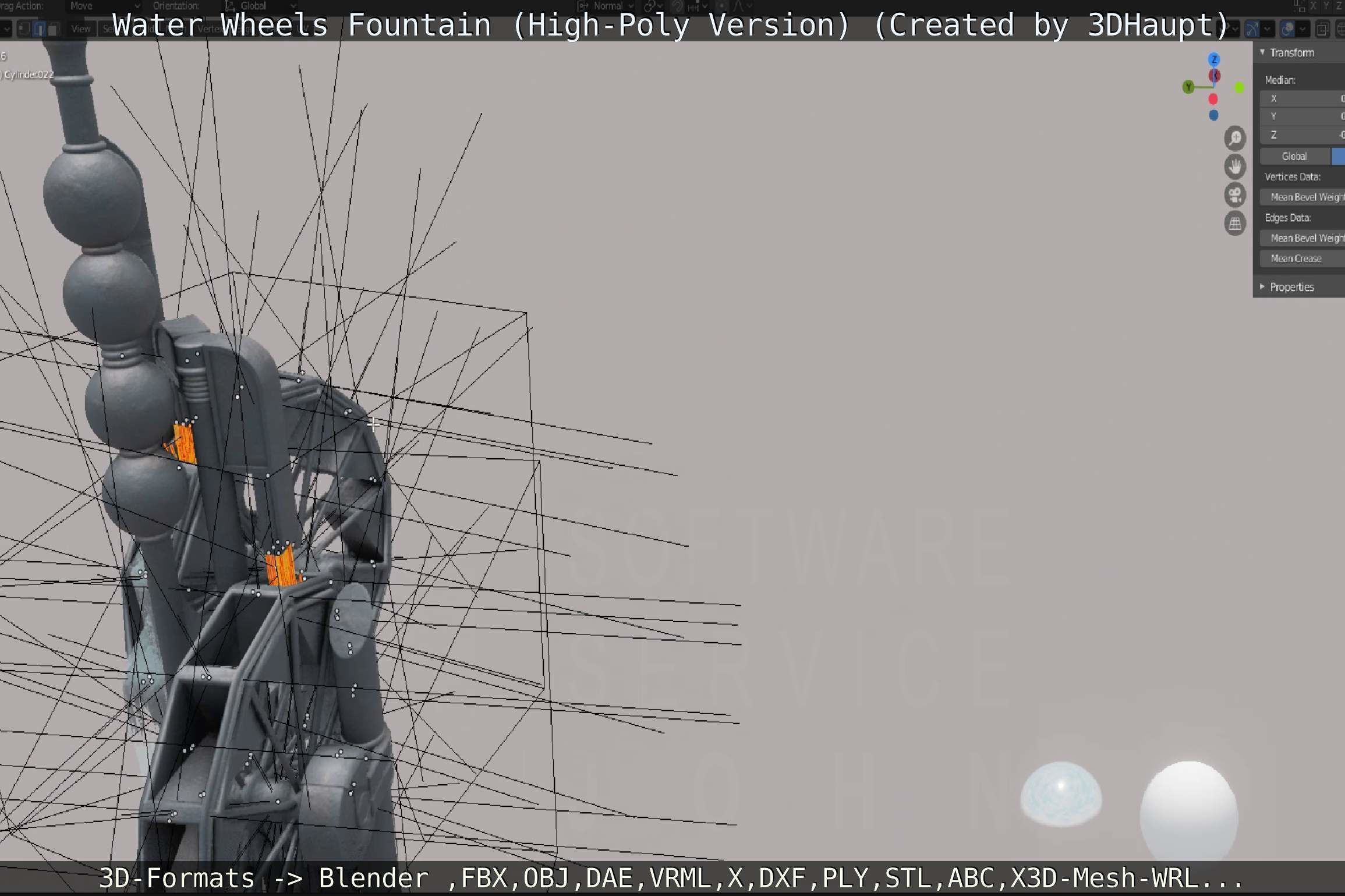 Waterwheels Fountain High-Poly Version 3D model_87