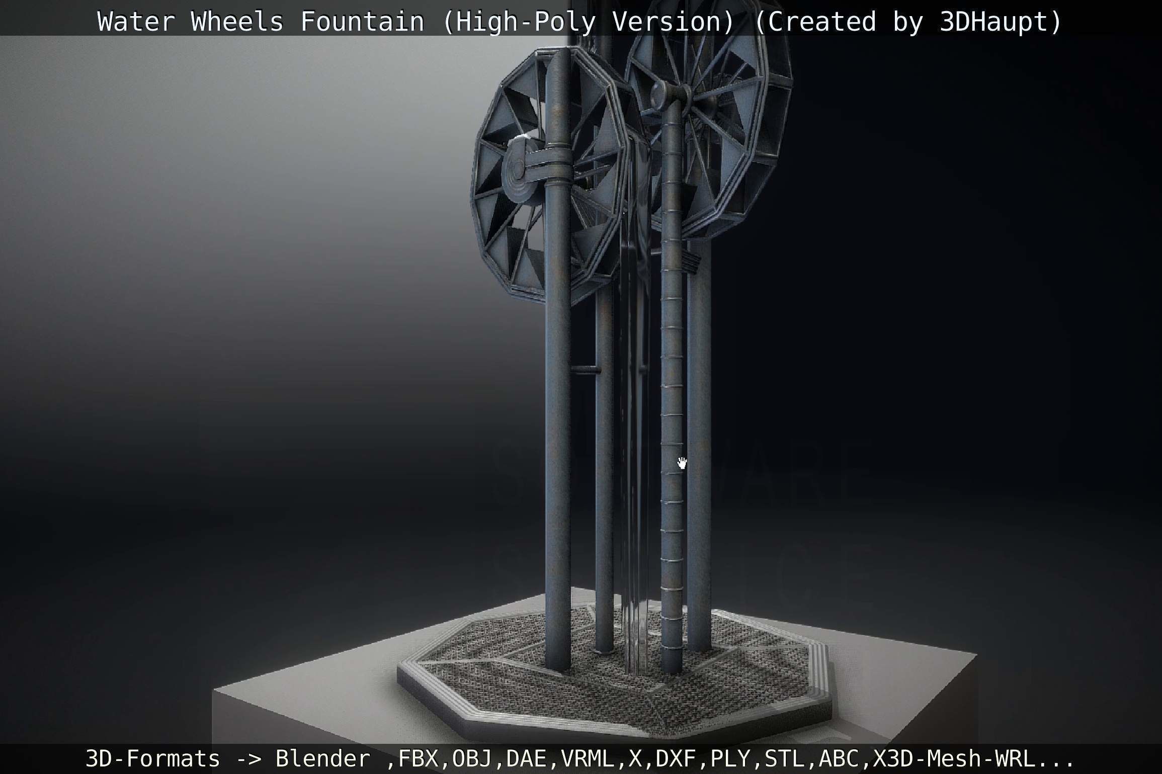 Waterwheels Fountain High-Poly Version 3D model_140