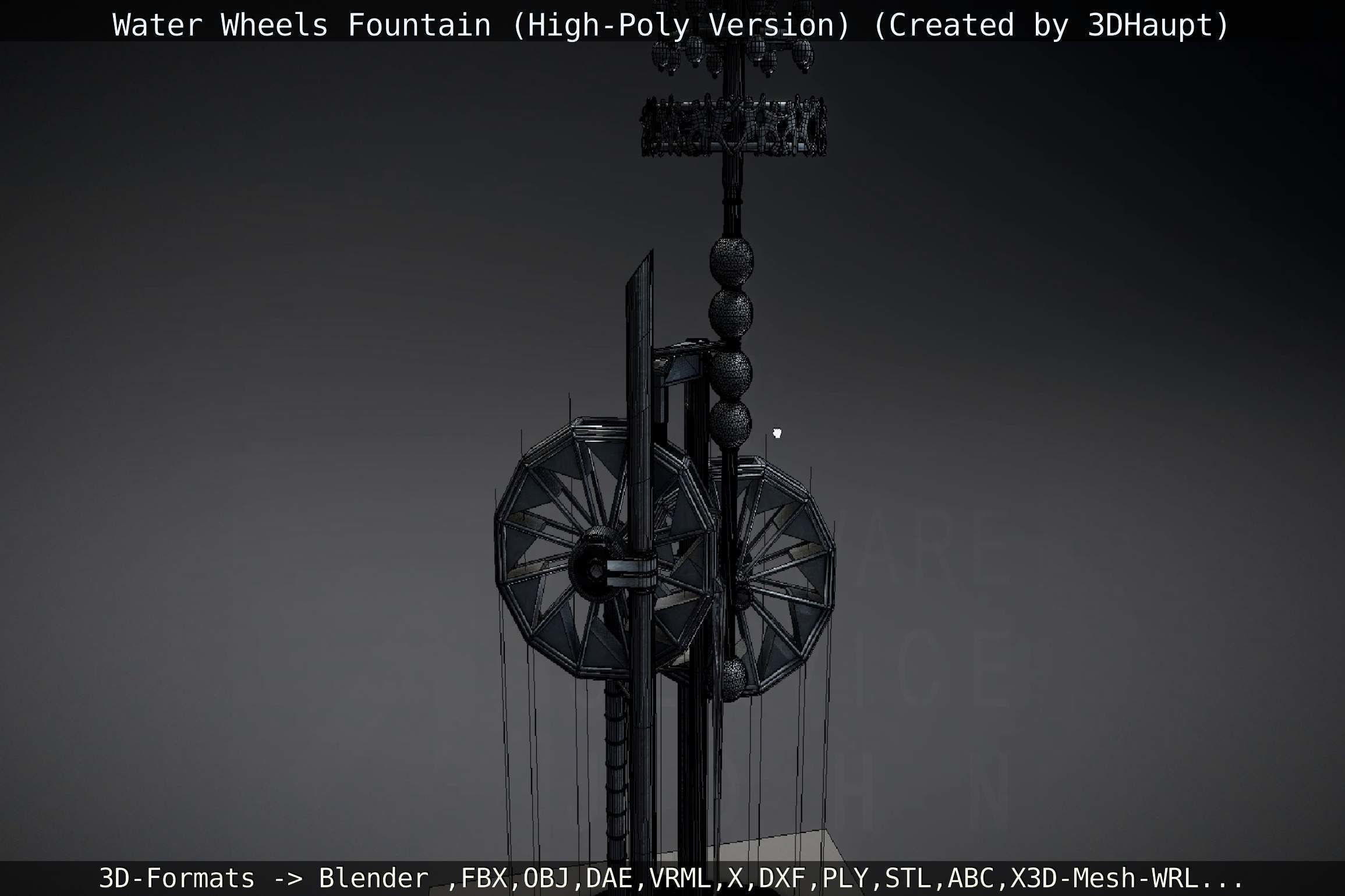 Waterwheels Fountain High-Poly Version 3D model_46