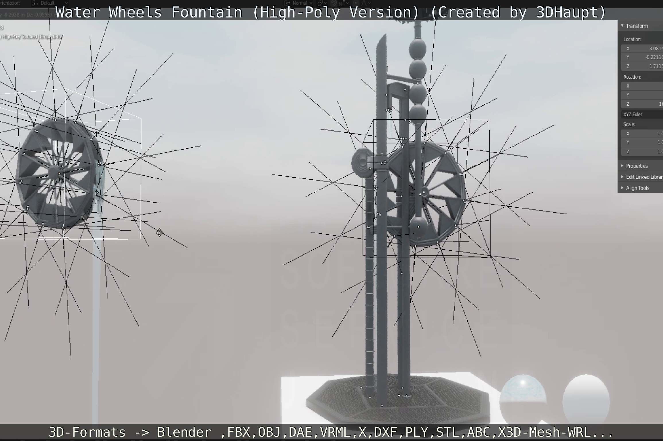 Waterwheels Fountain High-Poly Version 3D model_64