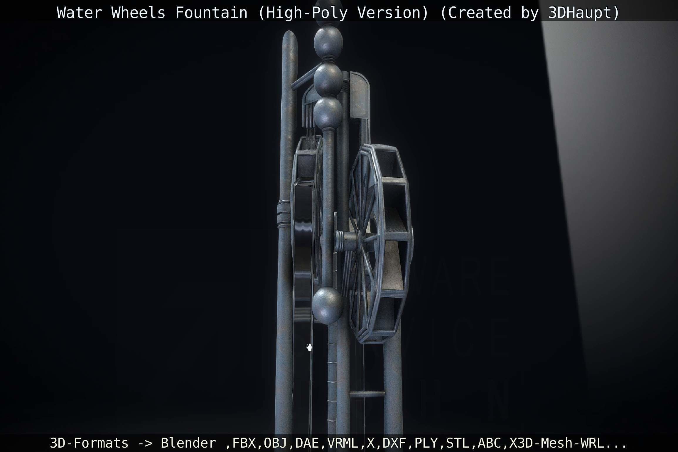 Waterwheels Fountain High-Poly Version 3D model_120