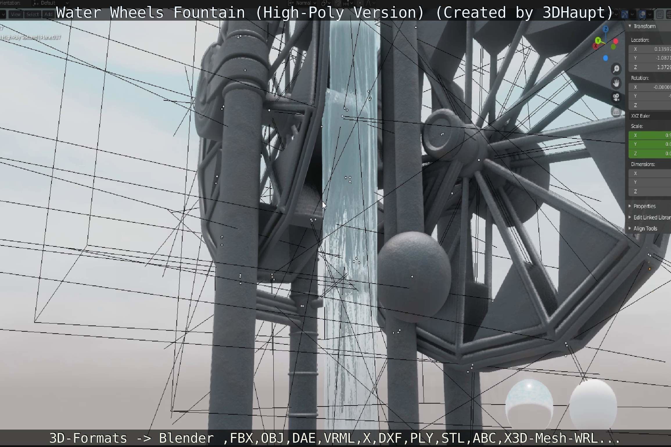 Waterwheels Fountain High-Poly Version 3D model_104