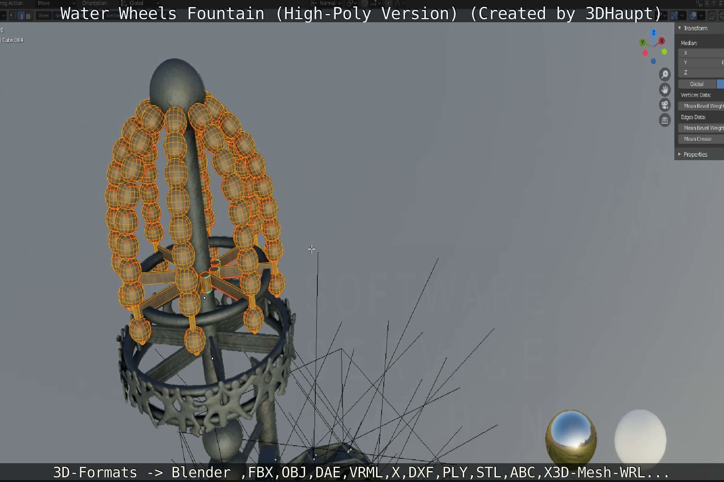 Waterwheels Fountain High-Poly Version 3D model_105