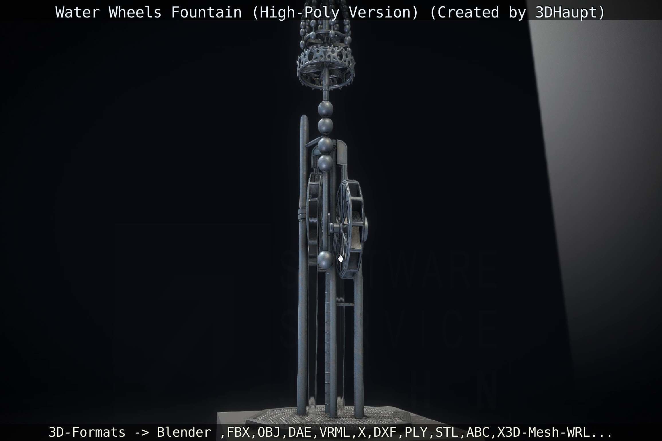 Waterwheels Fountain High-Poly Version 3D model_117
