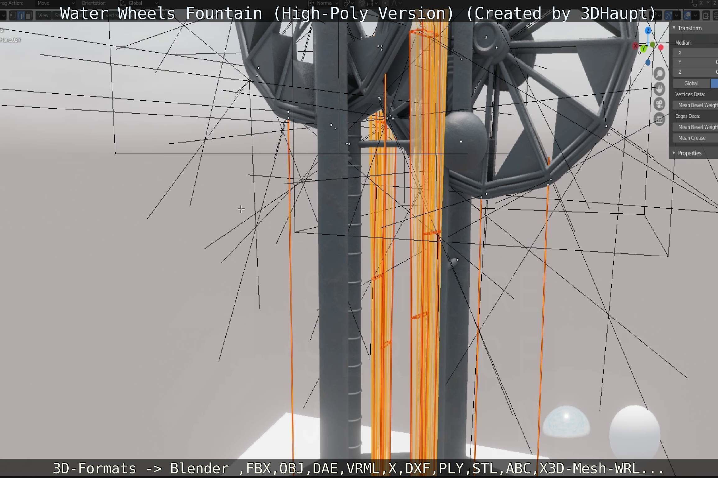 Waterwheels Fountain High-Poly Version 3D model_73