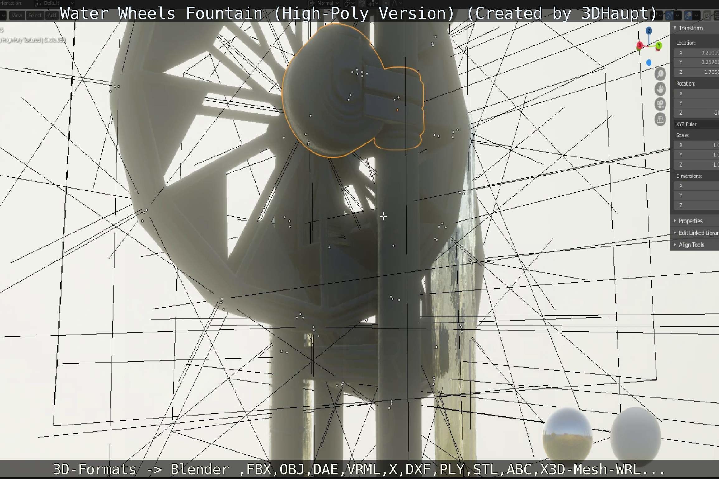 Waterwheels Fountain High-Poly Version 3D model_20