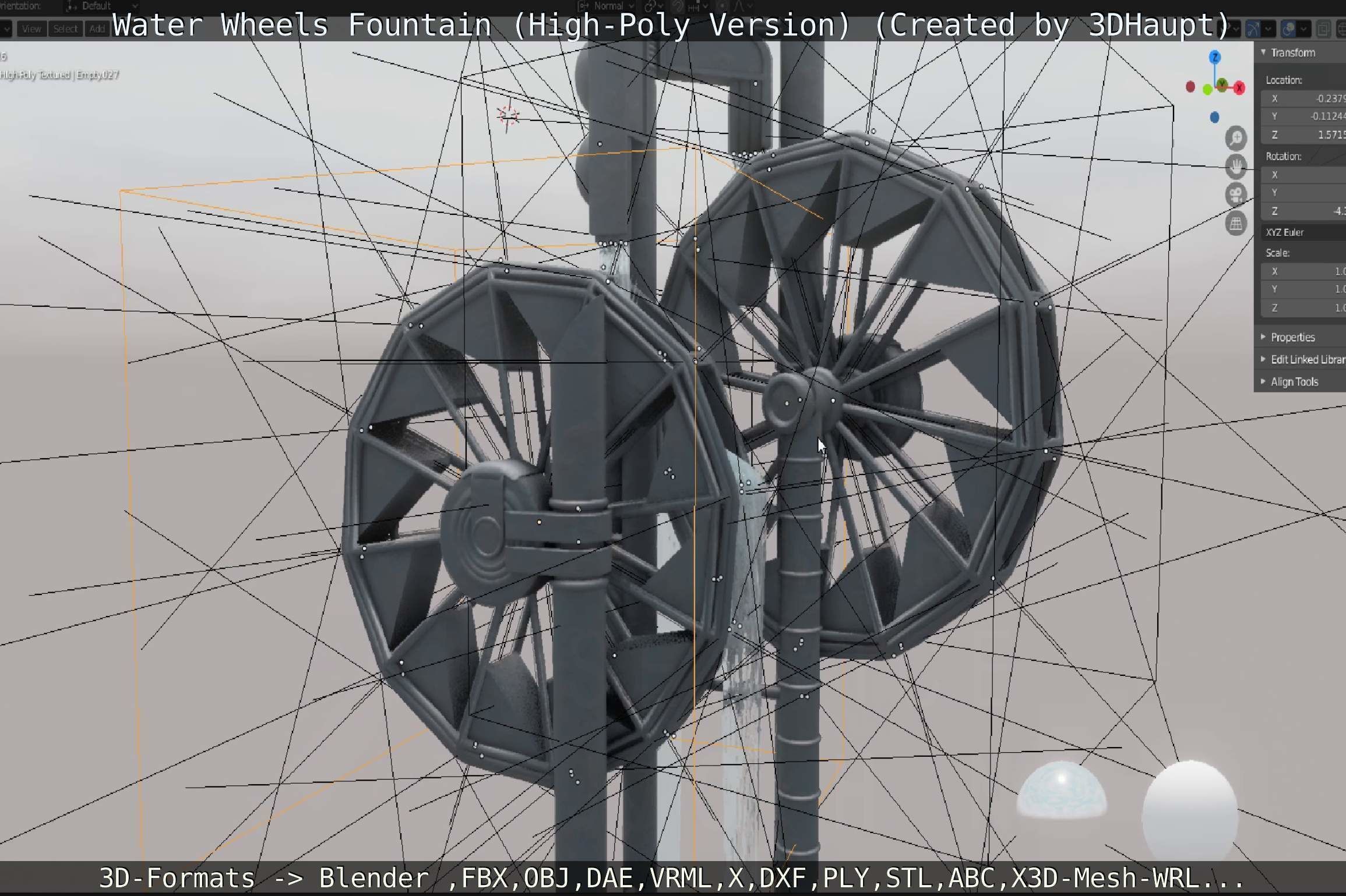 Waterwheels Fountain High-Poly Version 3D model_57