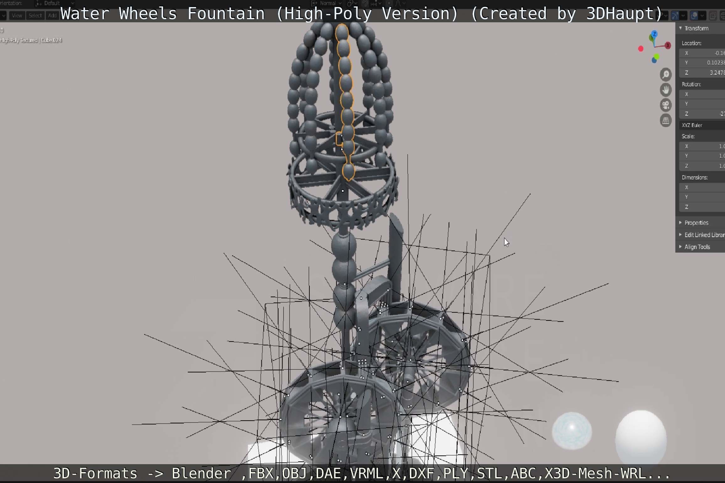 Waterwheels Fountain High-Poly Version 3D model_67