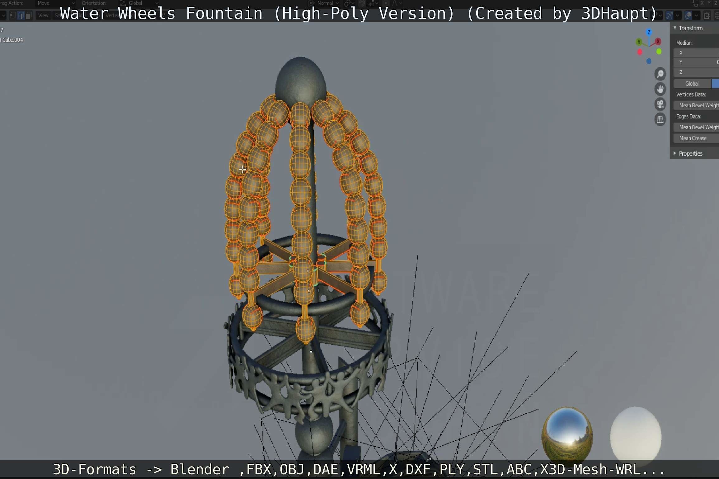 Waterwheels Fountain High-Poly Version 3D model_106