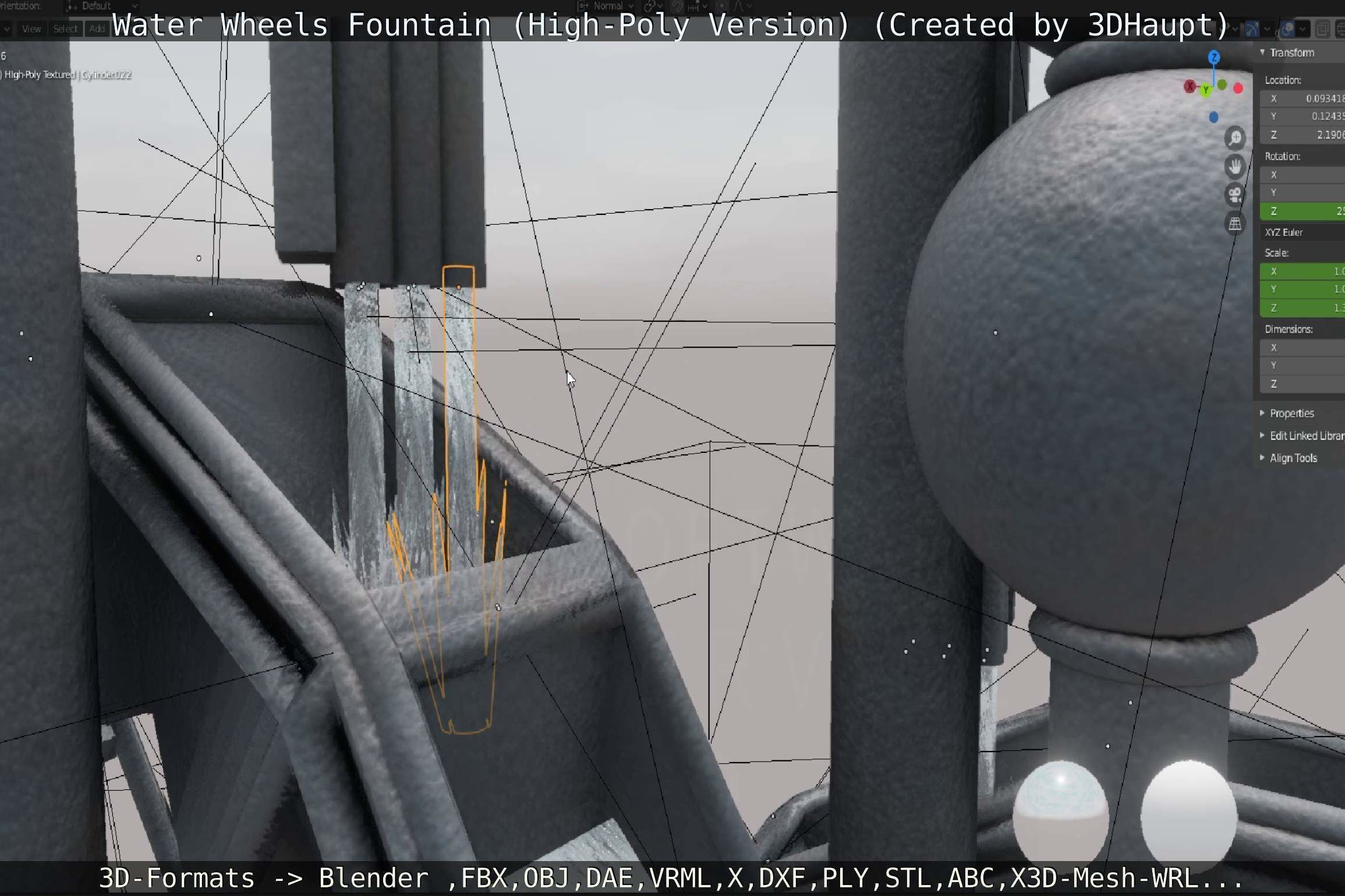 Waterwheels Fountain High-Poly Version 3D model_38