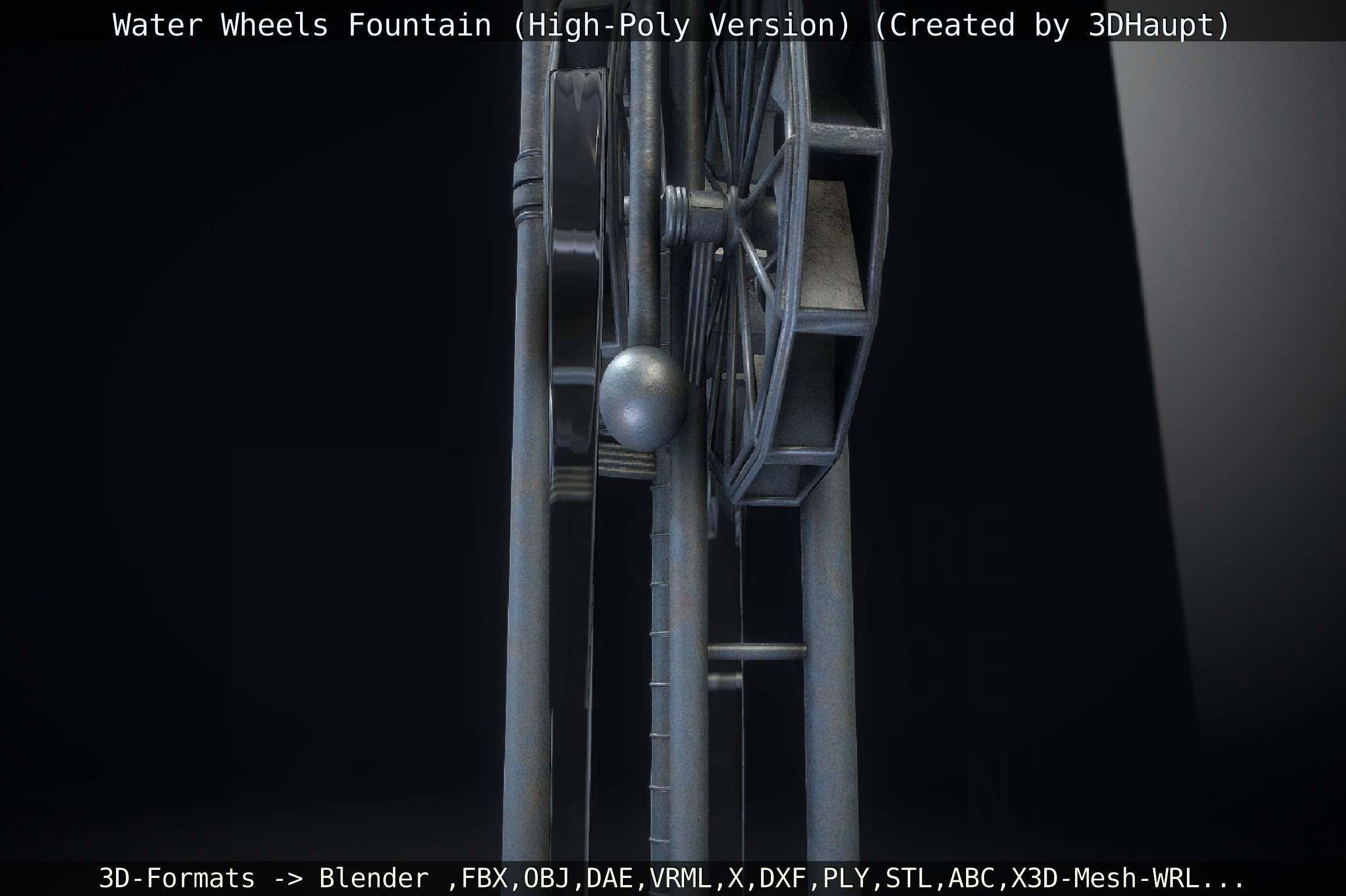 Waterwheels Fountain High-Poly Version 3D model_28