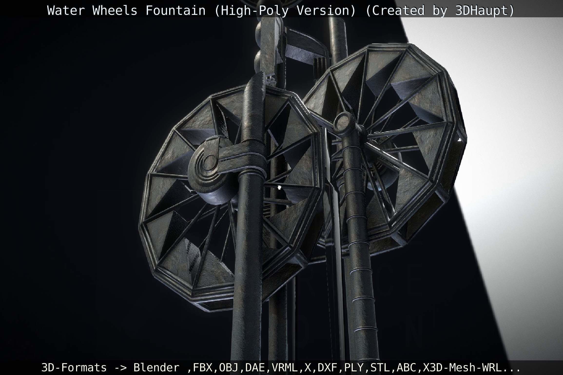 Waterwheels Fountain High-Poly Version 3D model_124