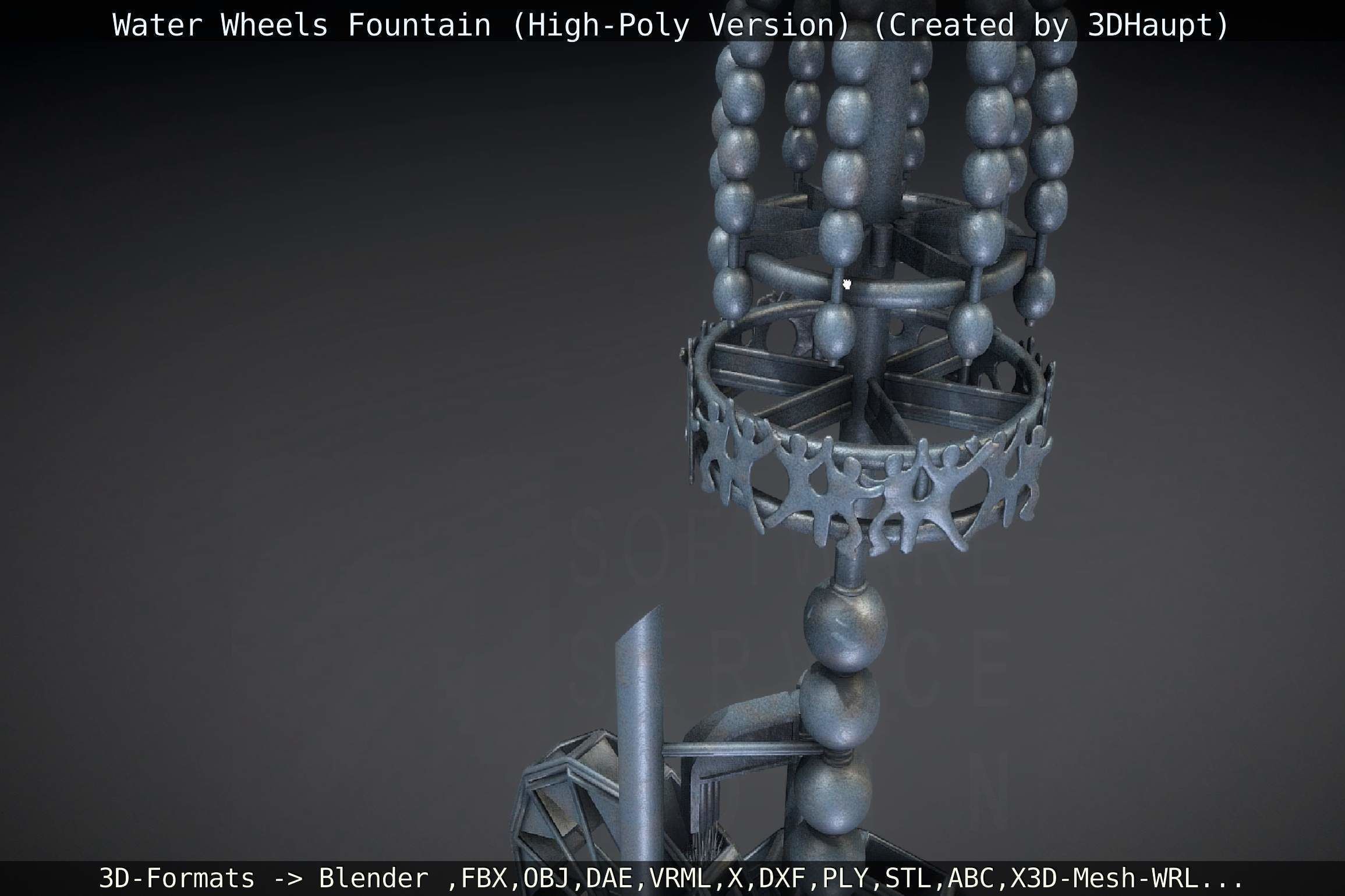 Waterwheels Fountain High-Poly Version 3D model_133