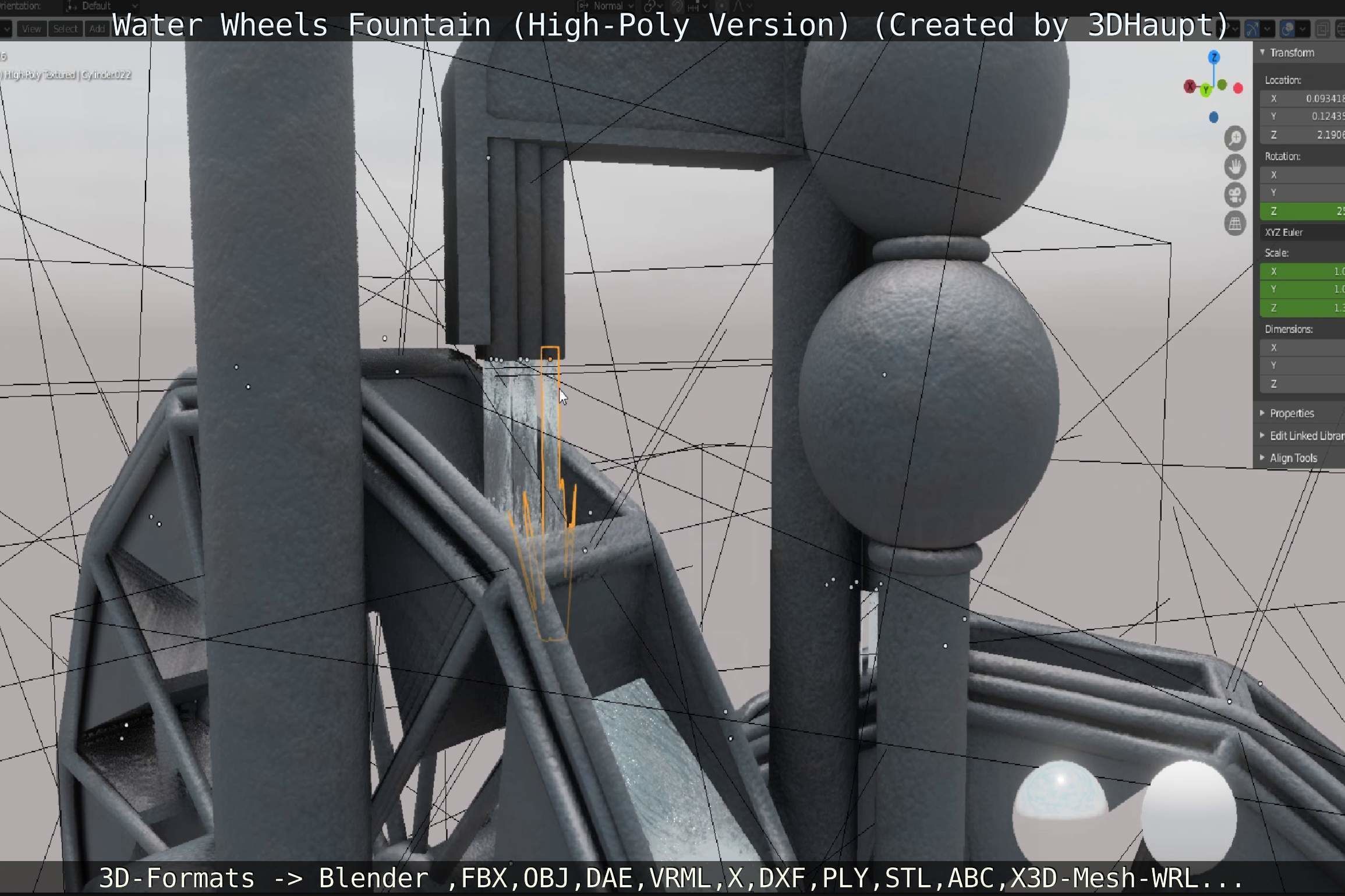 Waterwheels Fountain High-Poly Version 3D model_69