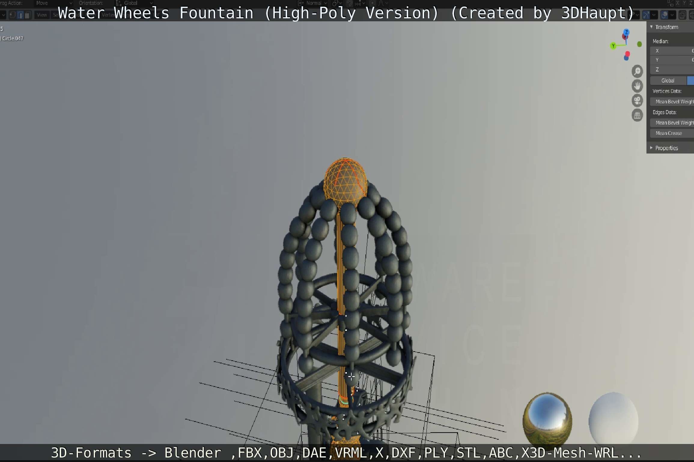 Waterwheels Fountain High-Poly Version 3D model_102