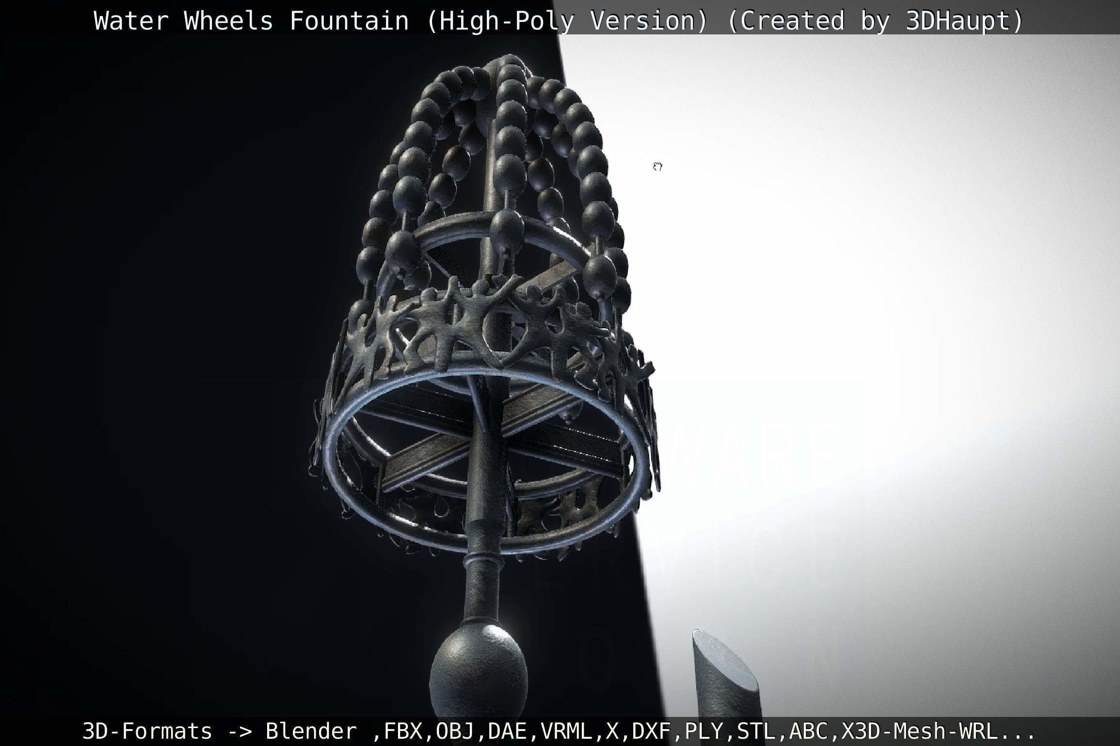 Waterwheels Fountain High-Poly Version 3D model_137