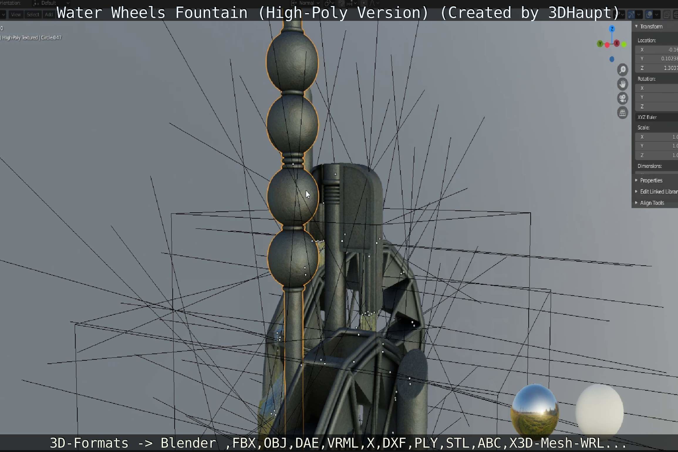 Waterwheels Fountain High-Poly Version 3D model_103