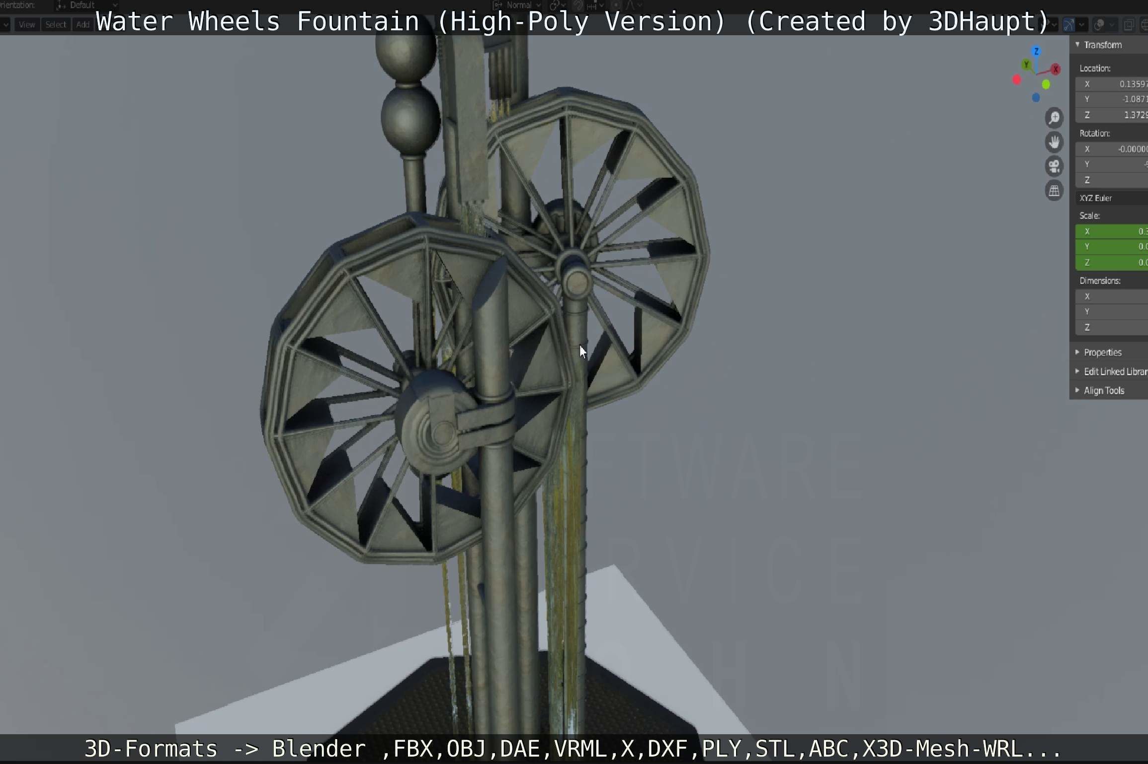 Waterwheels Fountain High-Poly Version 3D model_135