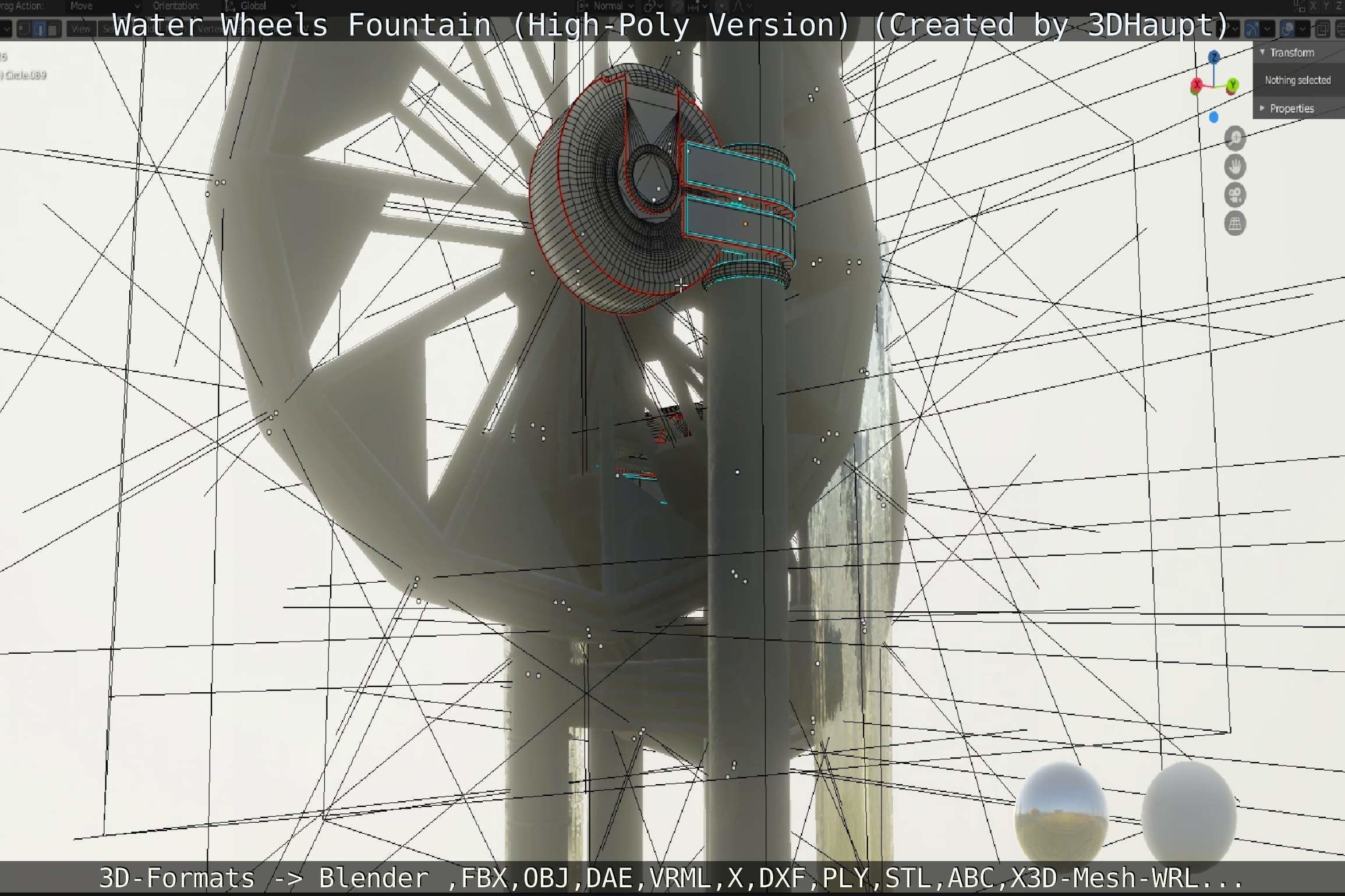 Waterwheels Fountain High-Poly Version 3D model_94