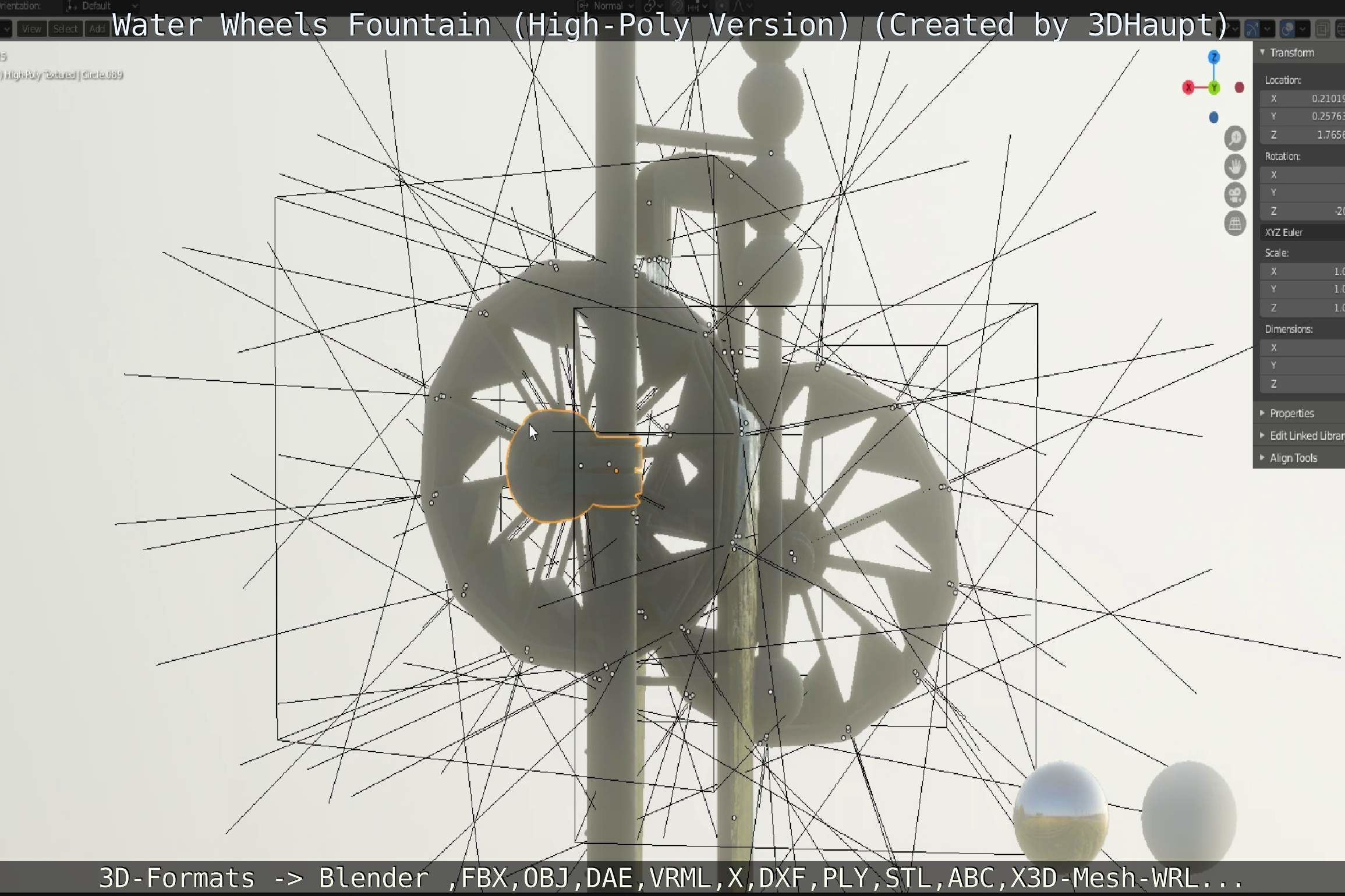 Waterwheels Fountain High-Poly Version 3D model_95