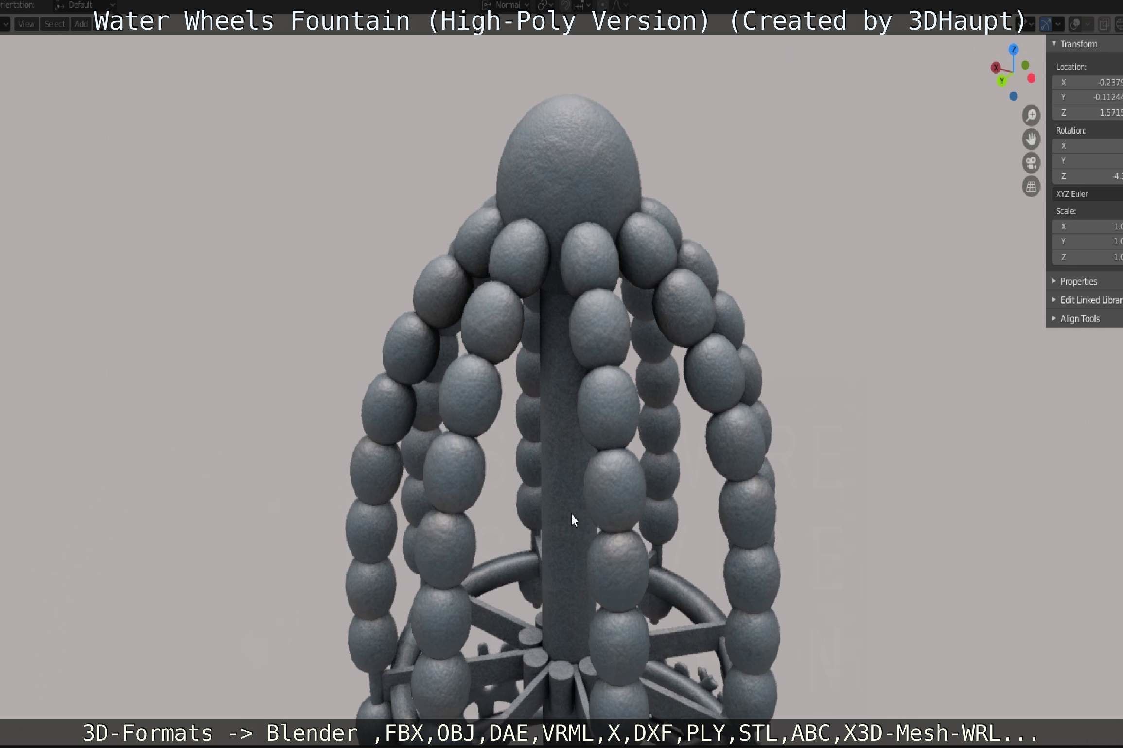 Waterwheels Fountain High-Poly Version 3D model_34