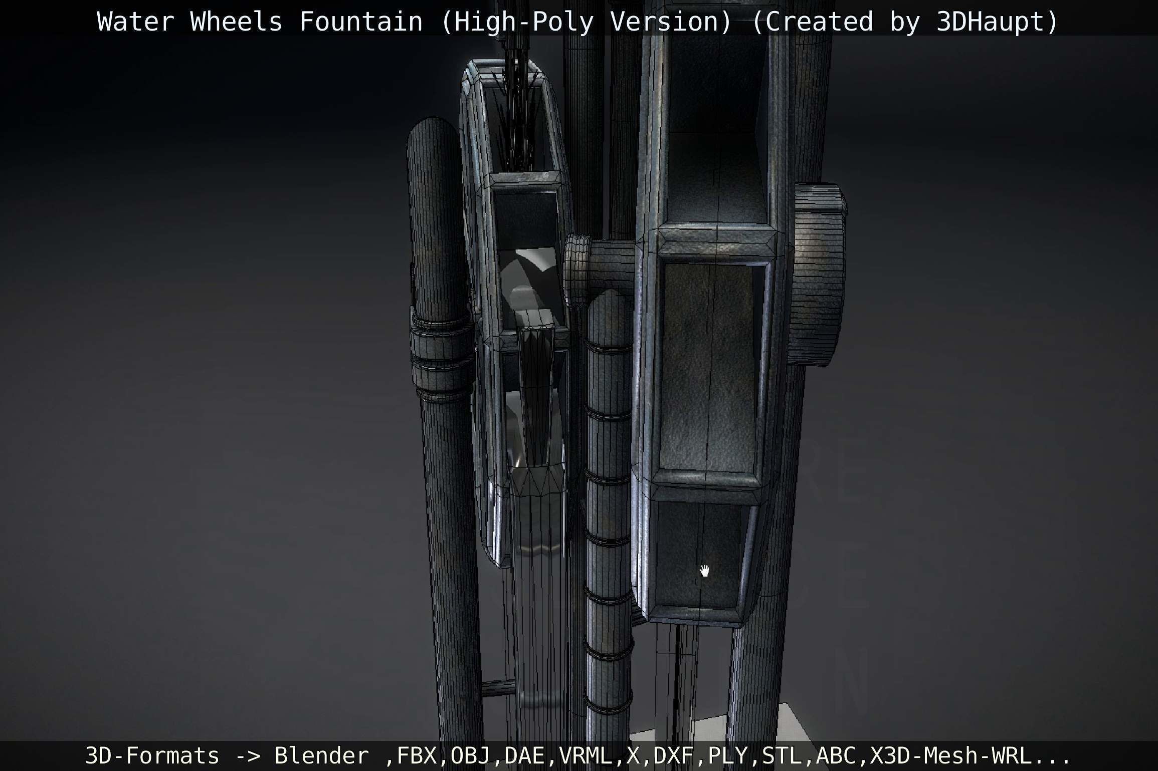 Waterwheels Fountain High-Poly Version 3D model_144