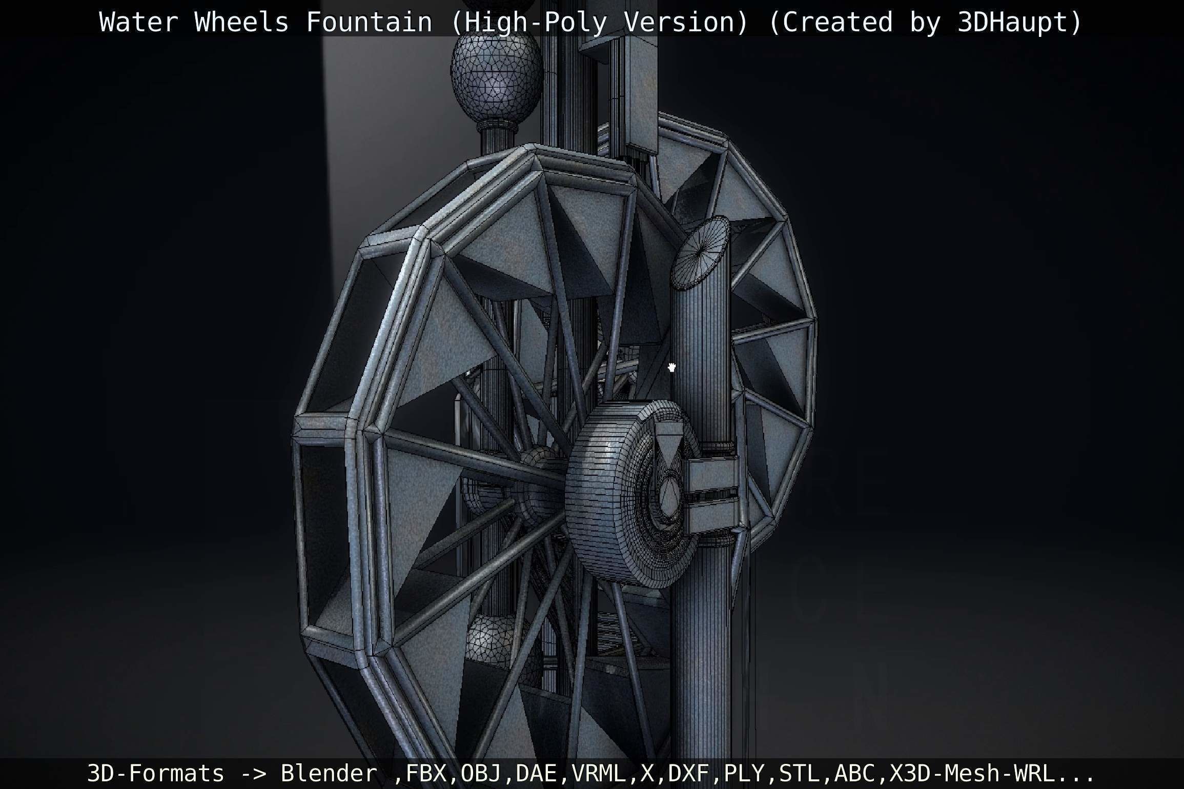 Waterwheels Fountain High-Poly Version 3D model_53