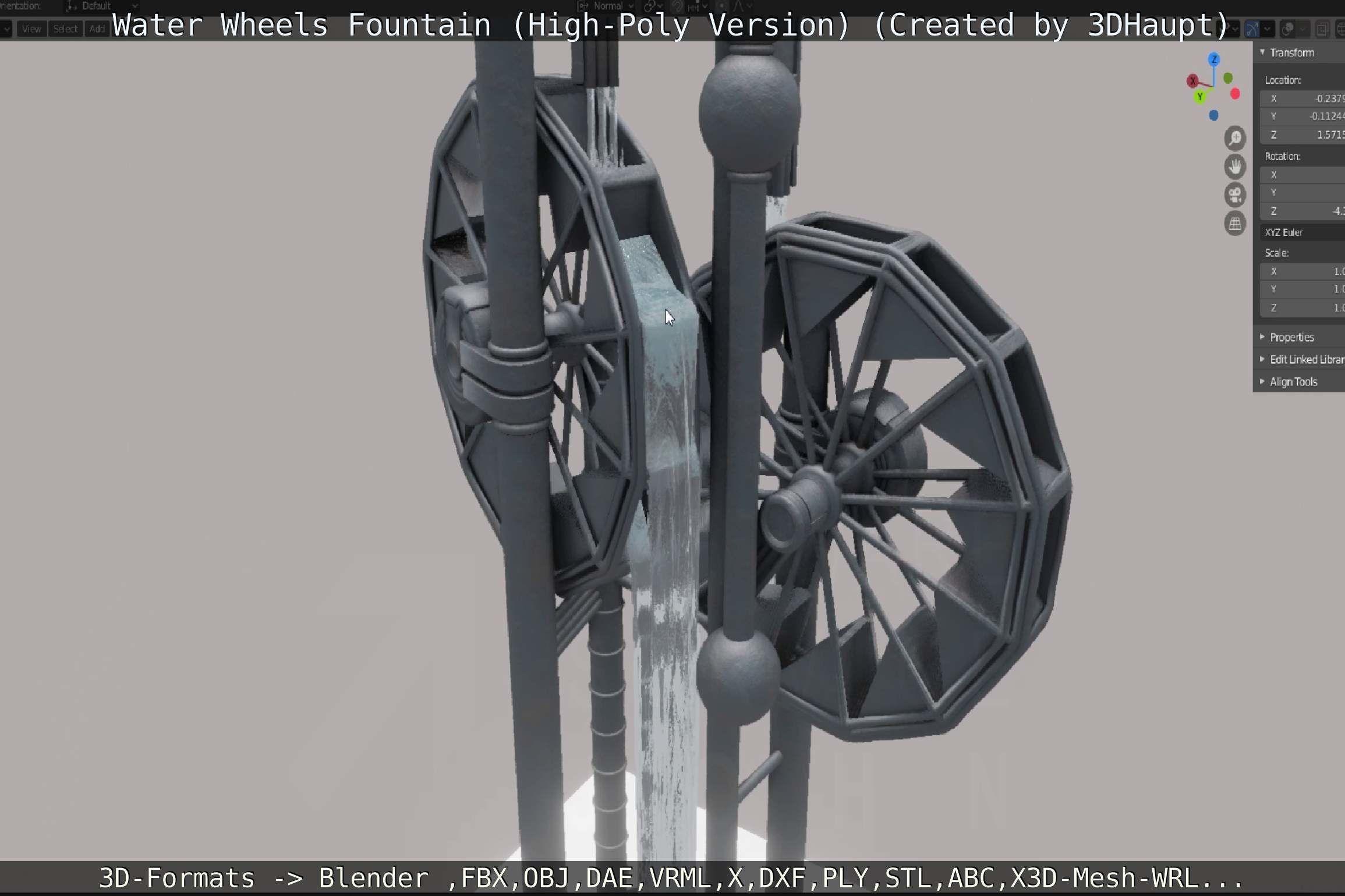 Waterwheels Fountain High-Poly Version 3D model_51