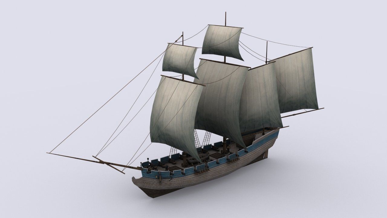 Three sailing ship Low-poly 3D model_2