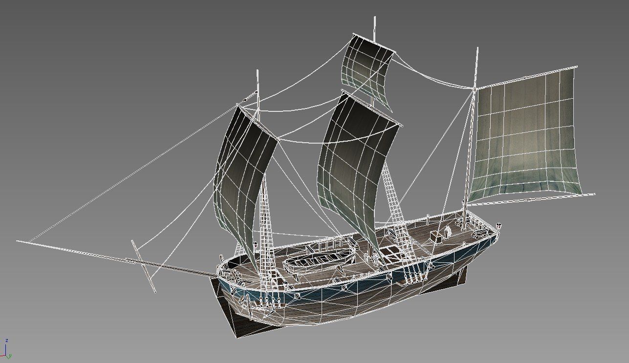 Three sailing ship Low-poly 3D model_9