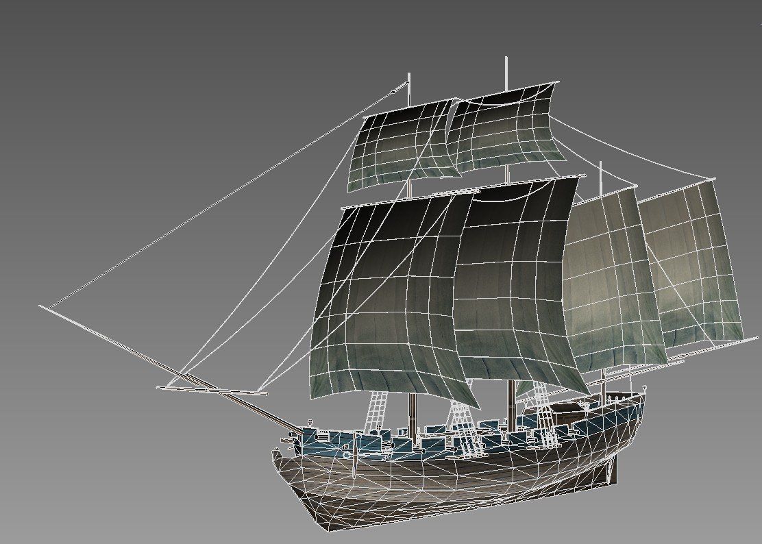 Three sailing ship Low-poly 3D model_6
