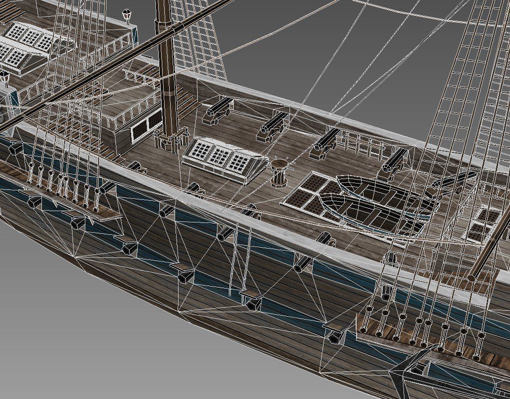 Three sailing ship Low-poly 3D model_5