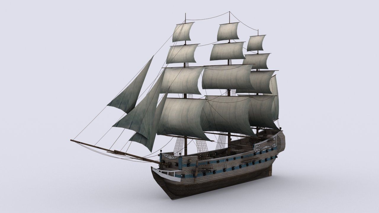Three sailing ship Low-poly 3D model_1
