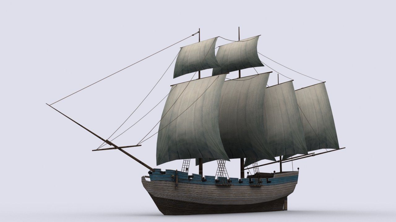 Three sailing ship Low-poly 3D model_3