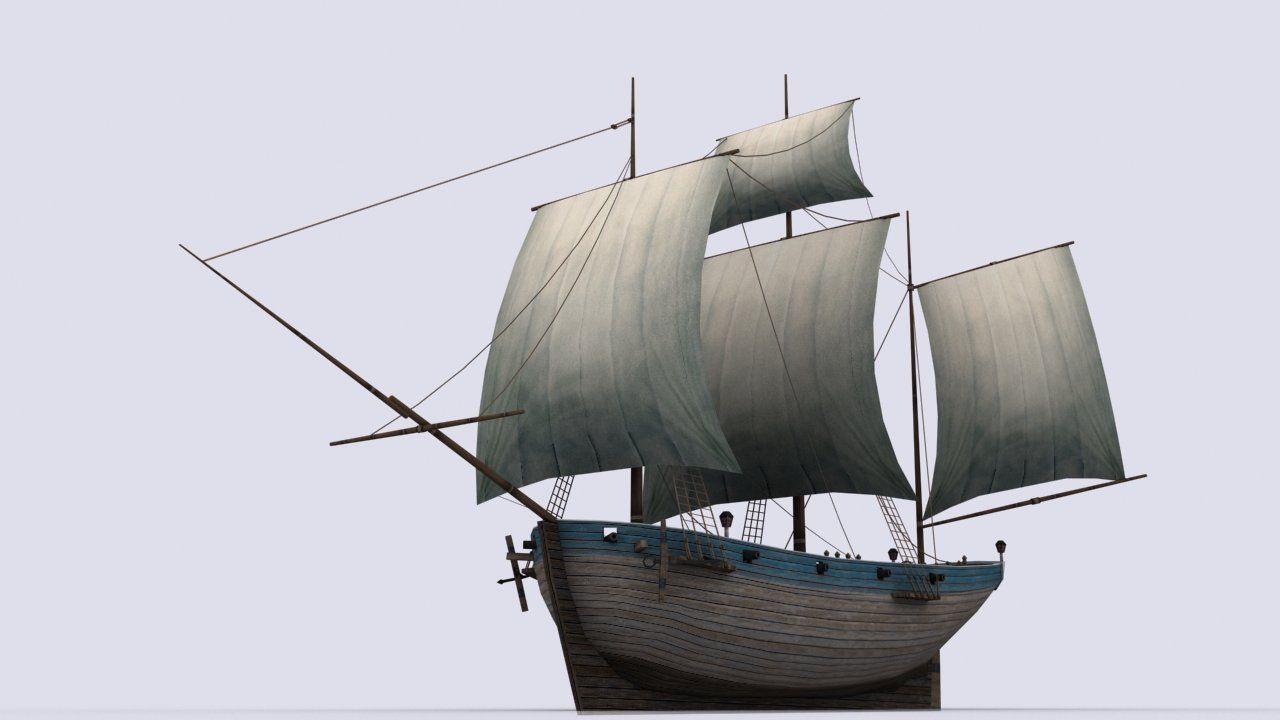 Three sailing ship Low-poly 3D model_7