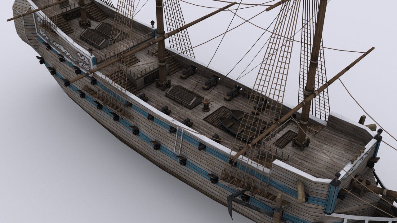Three sailing ship Low-poly 3D model_4