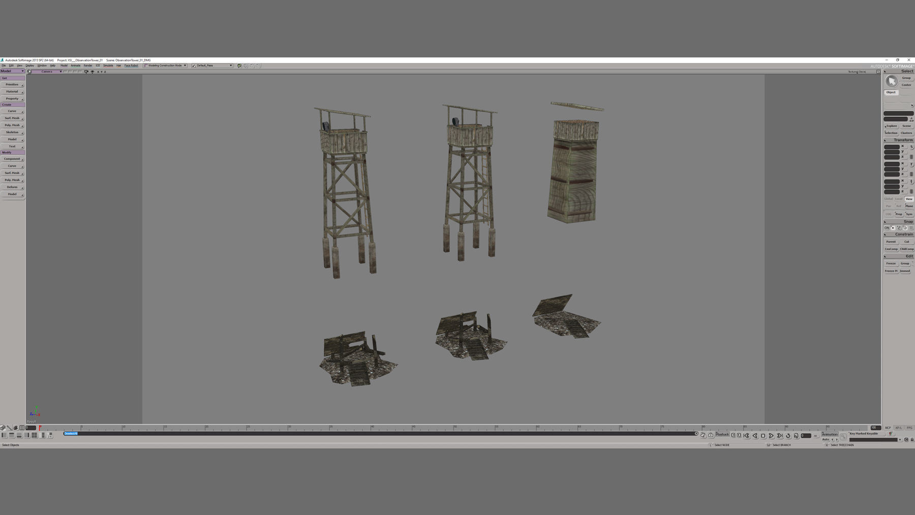 Observation Tower 01 with Damage Low-poly 3D model_21
