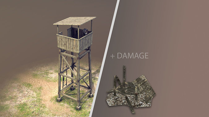 Observation Tower 01 with Damage Low-poly 3D model