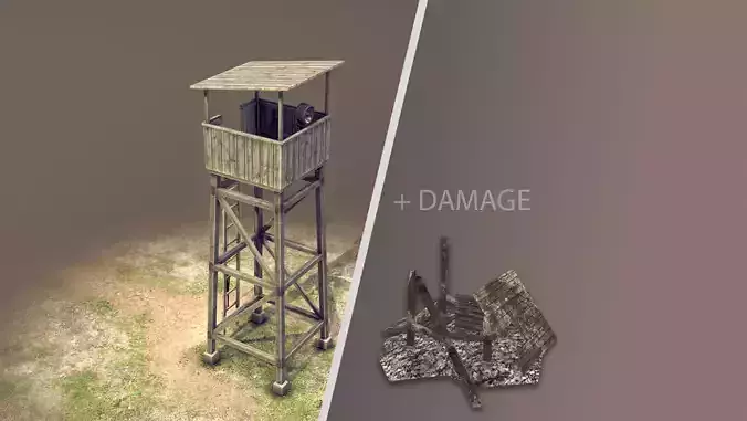 Observation Tower 01 with Damage Low-poly 3D model