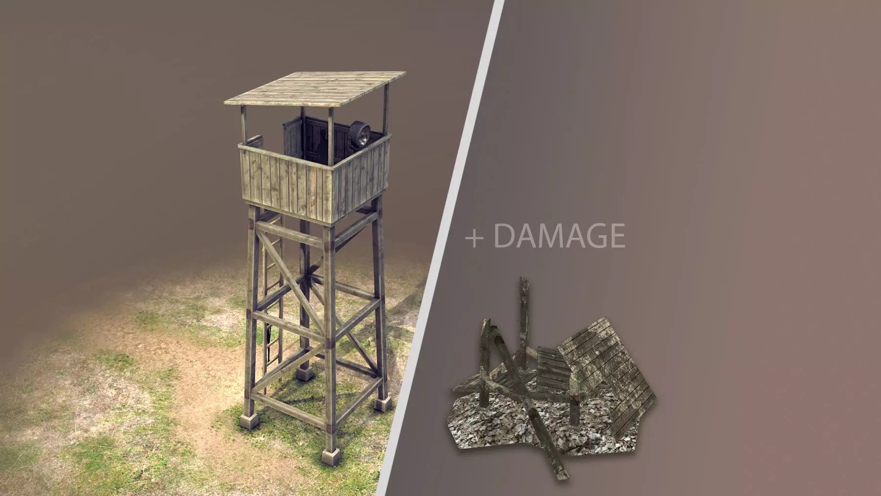 Observation Tower 01 with Damage Low-poly 3D model_0