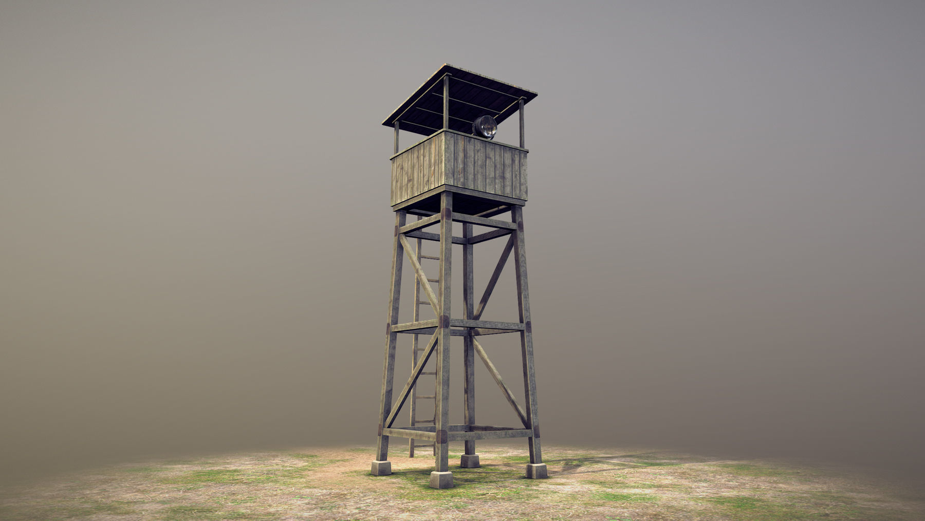 Observation Tower 01 with Damage Low-poly 3D model_2